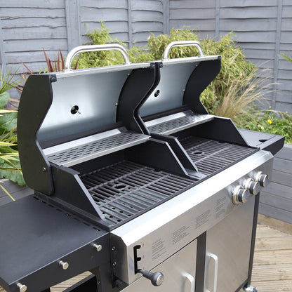 2+1 Burner Gas & Charcoal Combination BBQ Grill – Stainless Steel