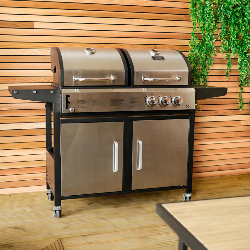 2+1 Burner Gas & Charcoal Combination BBQ Grill – Stainless Steel