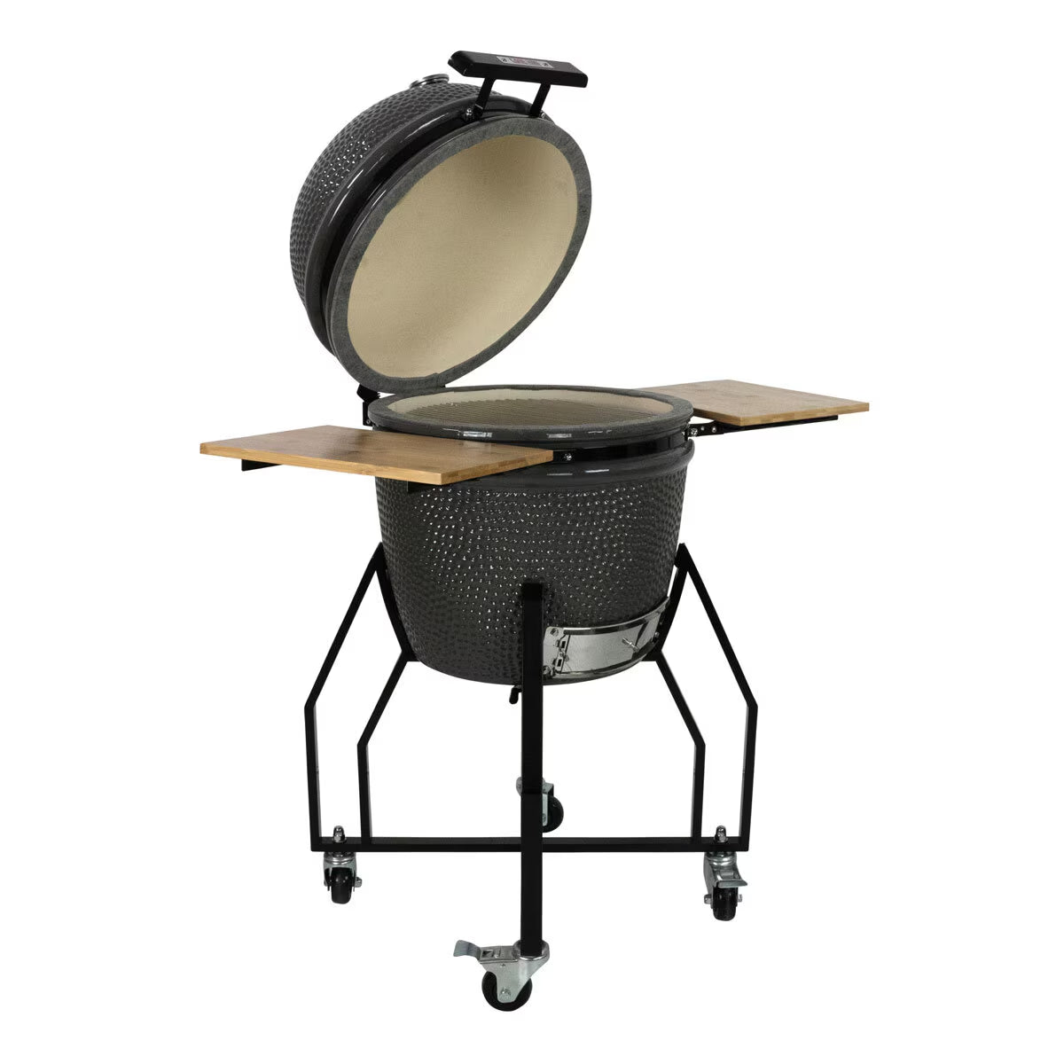 Grill Guru 18" Ceramic Kamado Charcoal BBQ Grill with Cover – Black