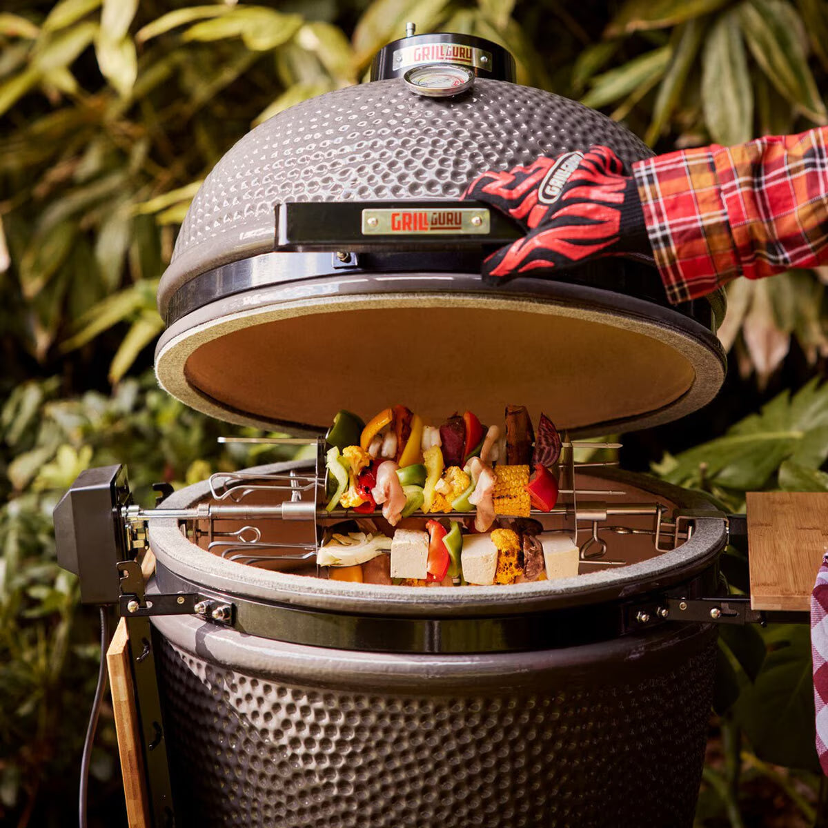 Grill Guru 18" Ceramic Kamado Charcoal BBQ Grill with Cover – Black