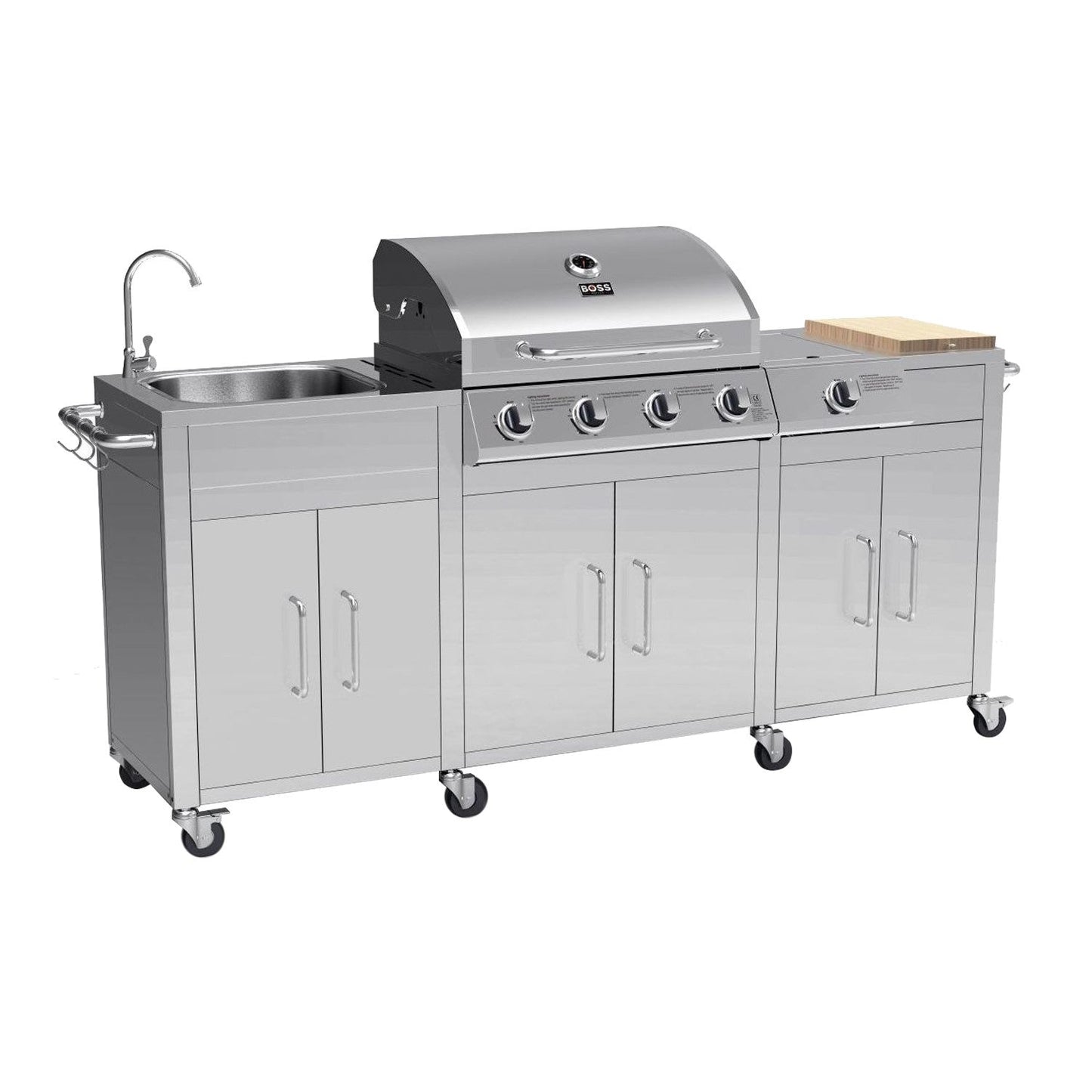 Cabinologist Texas 4 Burner Gas BBQ Grill Outdoor Kitchen with Side Burner – Stainless Steel