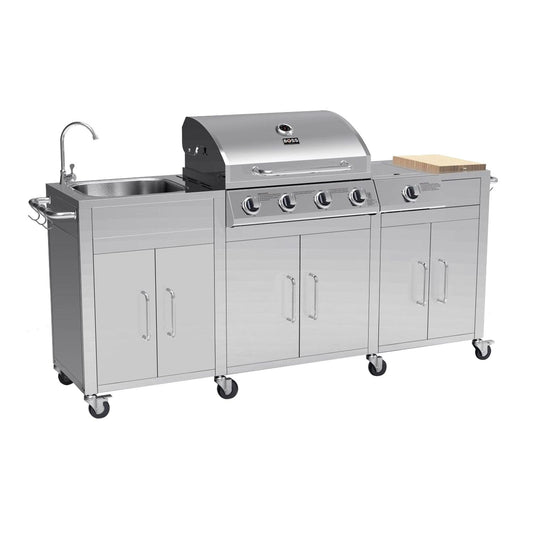 Cabinologist Texas 4 Burner Gas BBQ Grill Outdoor Kitchen with Side Burner – Stainless Steel