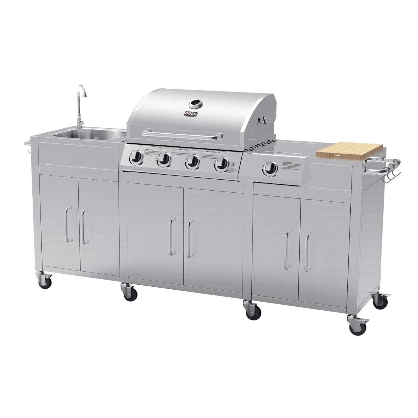 Cabinologist Texas 4 Burner Gas BBQ Grill Outdoor Kitchen with Side Burner – Stainless Steel