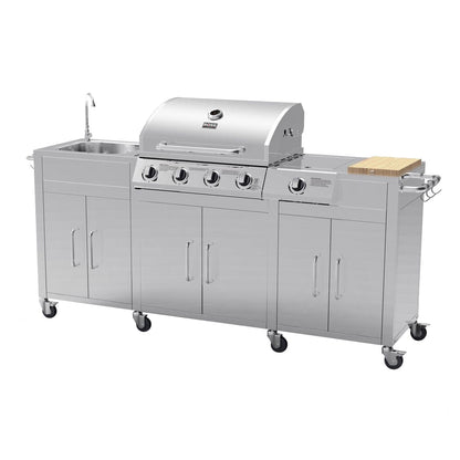 Cabinologist Texas 4 Burner Gas BBQ Grill Outdoor Kitchen with Side Burner – Stainless Steel