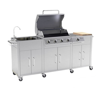 Cabinologist Texas 4 Burner Gas BBQ Grill Outdoor Kitchen with Side Burner – Stainless Steel
