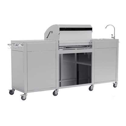 Cabinologist Texas 4 Burner Gas BBQ Grill Outdoor Kitchen with Side Burner – Stainless Steel