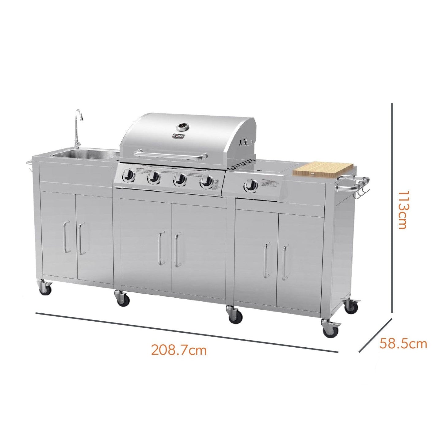 Cabinologist Texas 4 Burner Gas BBQ Grill Outdoor Kitchen with Side Burner – Stainless Steel