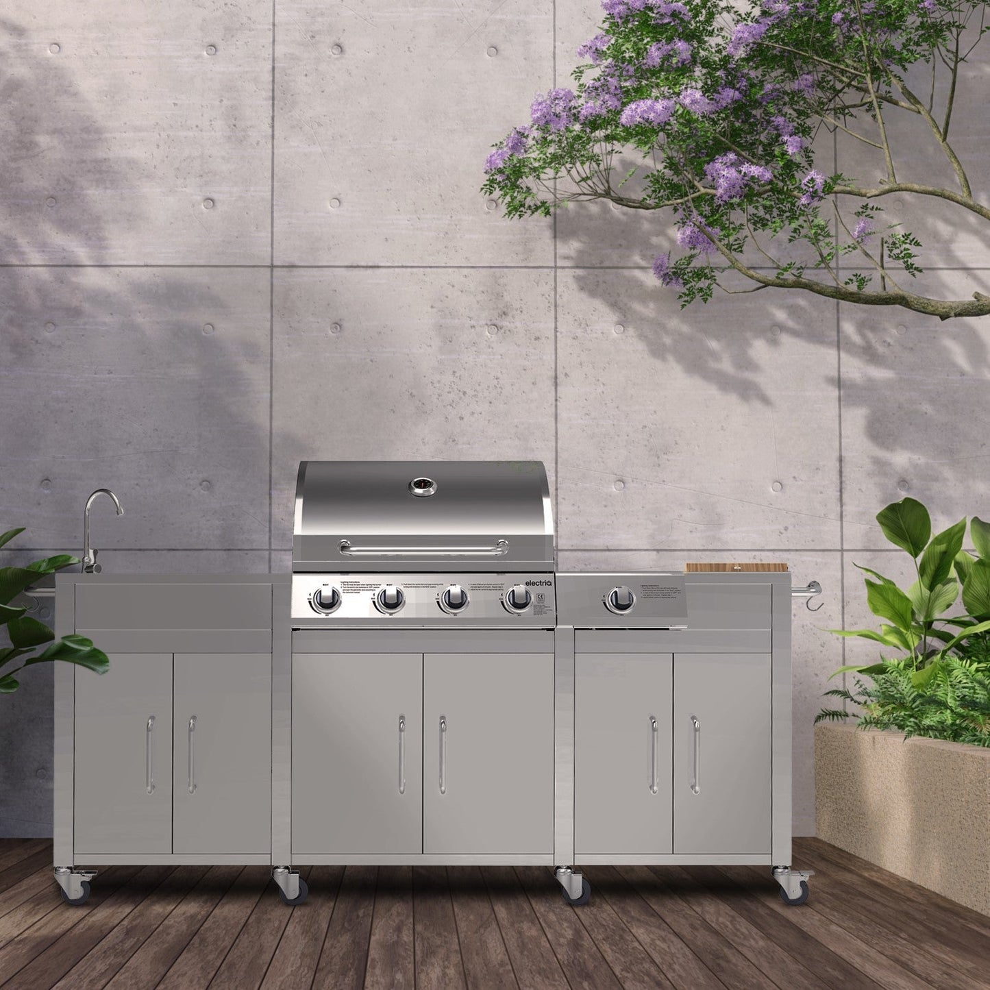 Cabinologist Texas 4 Burner Gas BBQ Grill Outdoor Kitchen with Side Burner – Stainless Steel