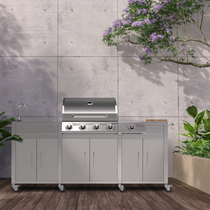 Cabinologist Texas 4 Burner Gas BBQ Grill Outdoor Kitchen with Side Burner – Stainless Steel
