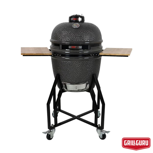 Grill Guru 18" Ceramic Kamado Charcoal BBQ Grill with Cover – Black