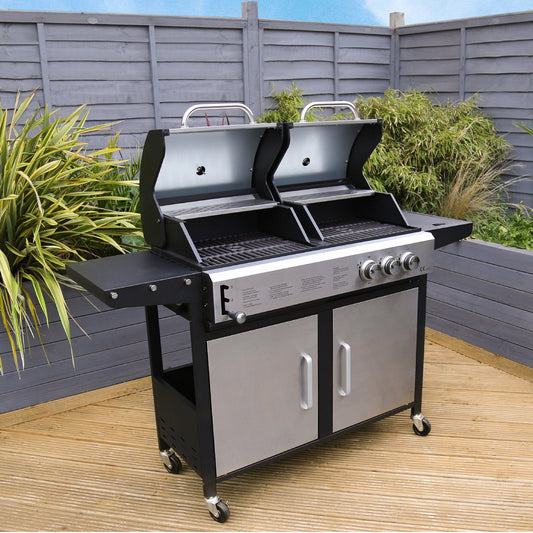 2+1 Burner Gas & Charcoal Combination BBQ Grill – Stainless Steel